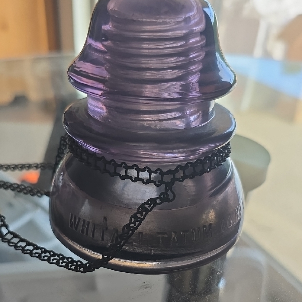 Vintage Purple Glass Insulator with Black Chain